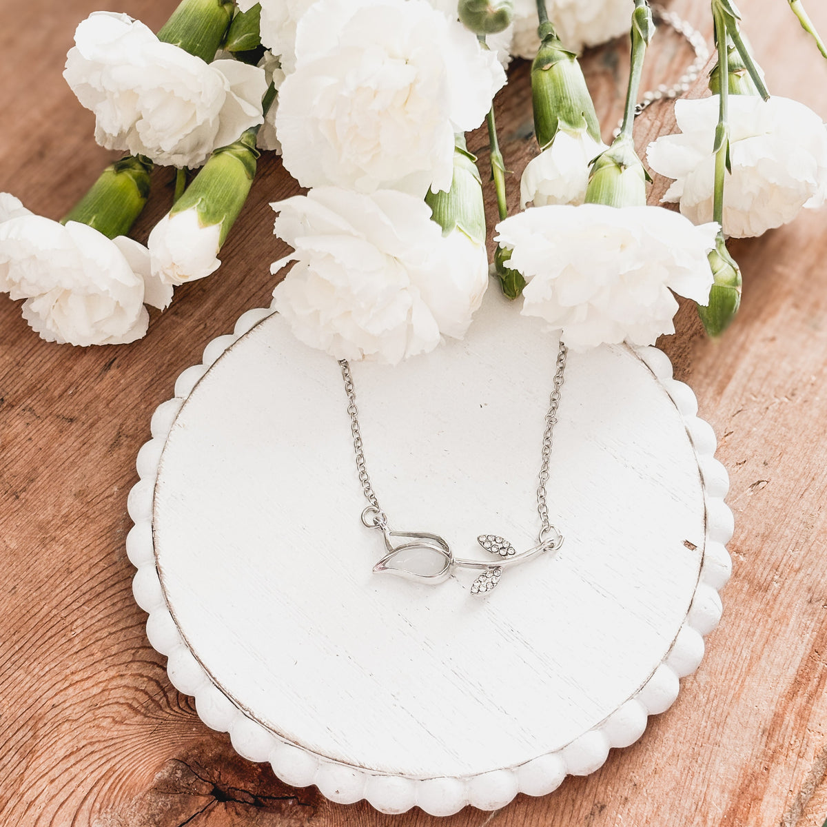 Silver and Smokey Stone Tulip Necklace