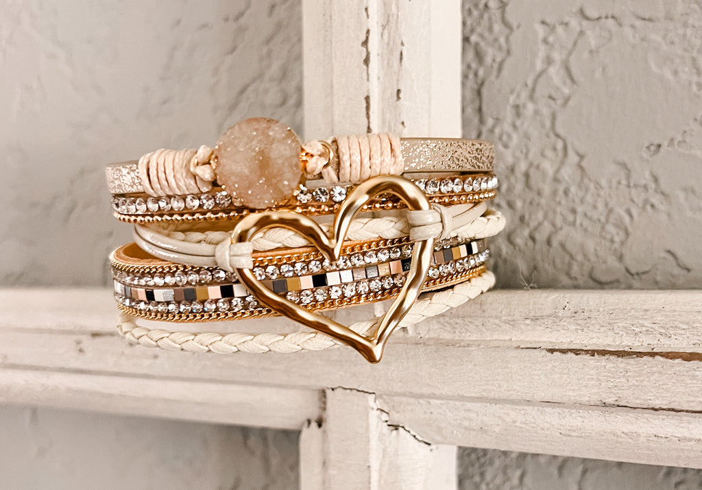 Gold Heart Leather Bracelet