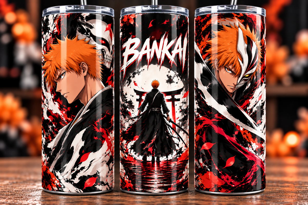 Bankai | Bleach Anime-Inspired 20 oz Skinny Tumbler – Ichigo Kurosaki Design