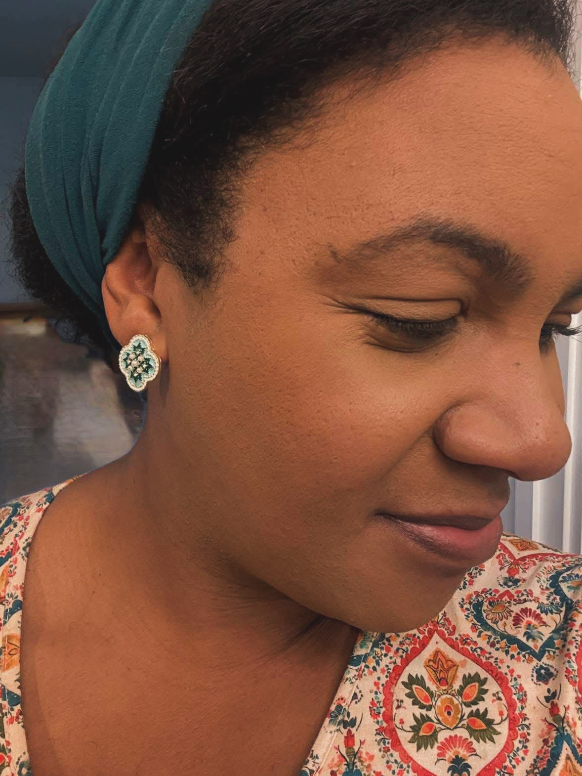 Vintage Green and Pearl Stud Earrings