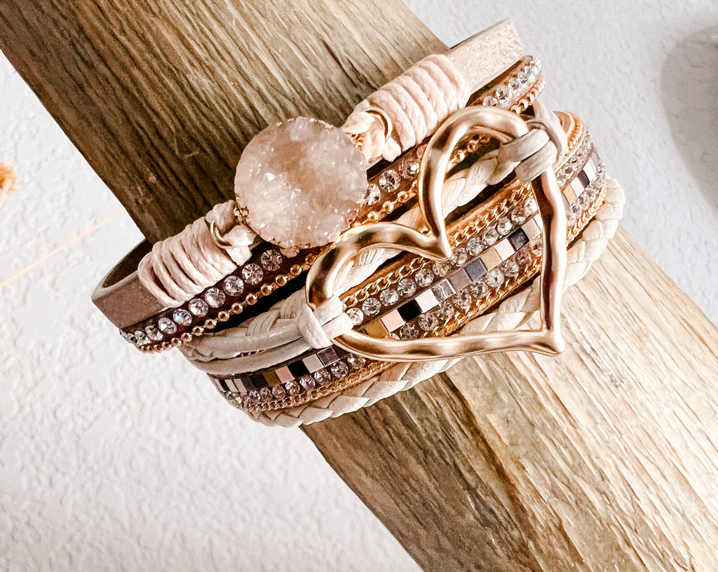 Gold Heart Leather Bracelet