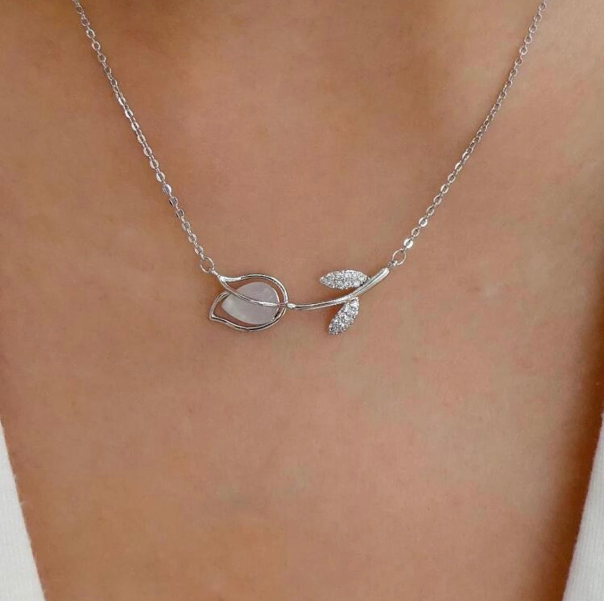 Silver and Smokey Stone Tulip Necklace