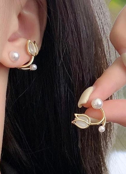 Pearl and Tulip Flower Earrings