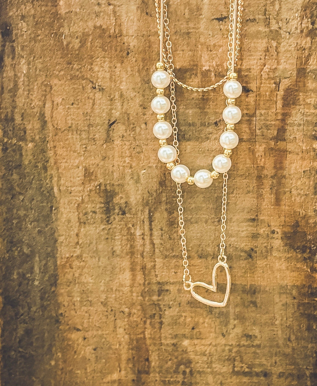 Gold and Pearl Heart Layered Necklace