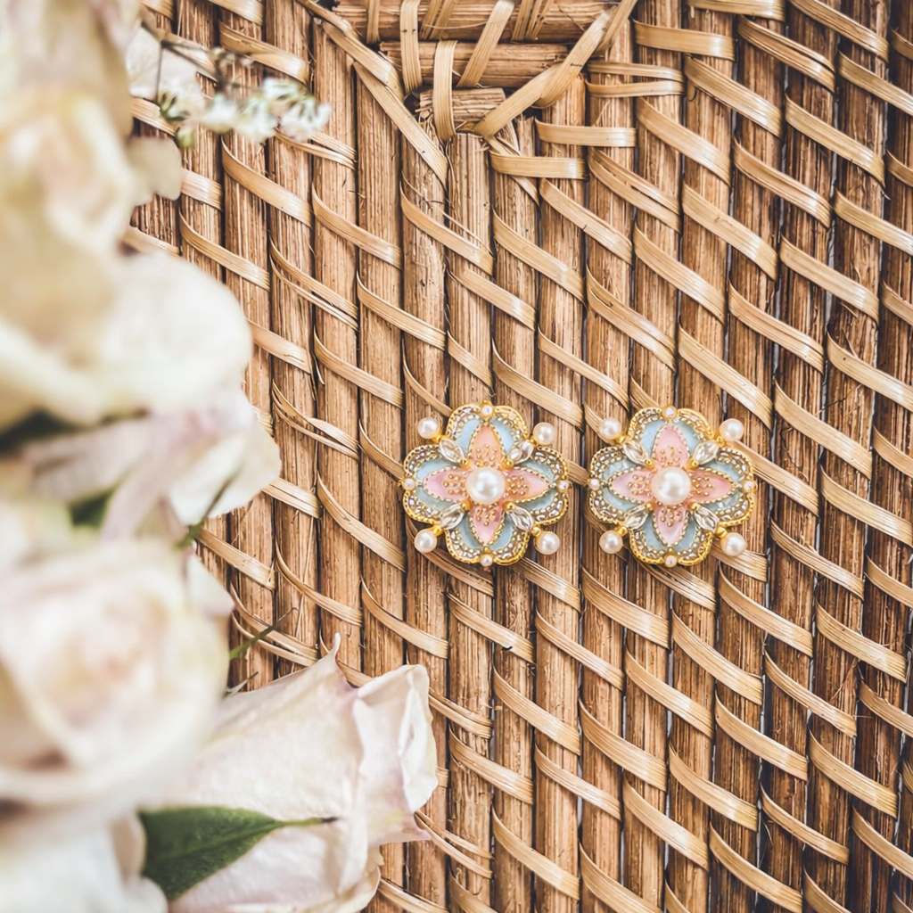 Vintage Pastel and Pearl Stud Earrings