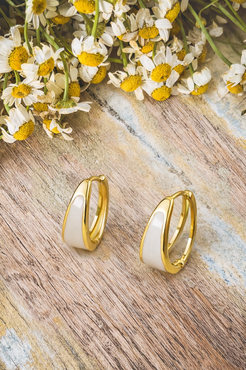 White and Gold Hoop Earrings
