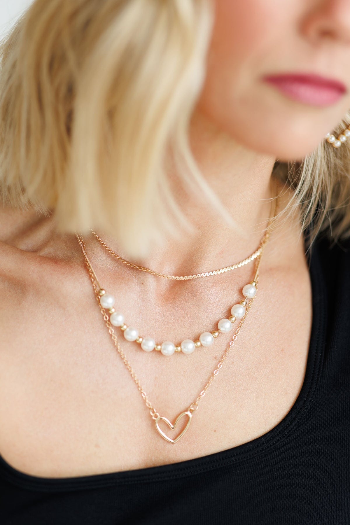 Gold and Pearl Heart Layered Necklace