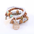 White and Wood Tree of Life Bracelet Set