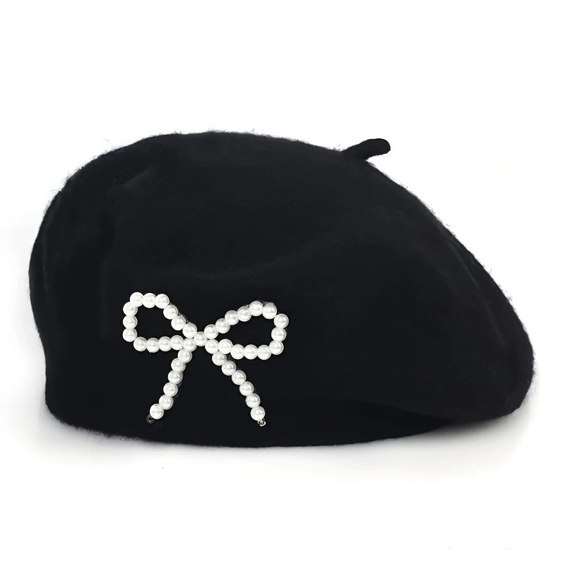 Pearl Bow Wool Beret