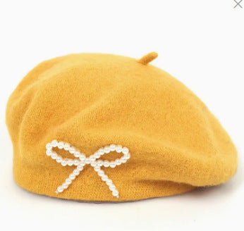 Pearl Bow Wool Beret