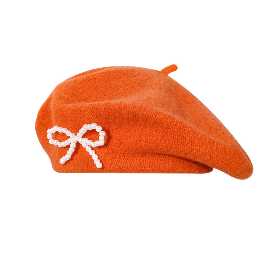 Pearl Bow Wool Beret