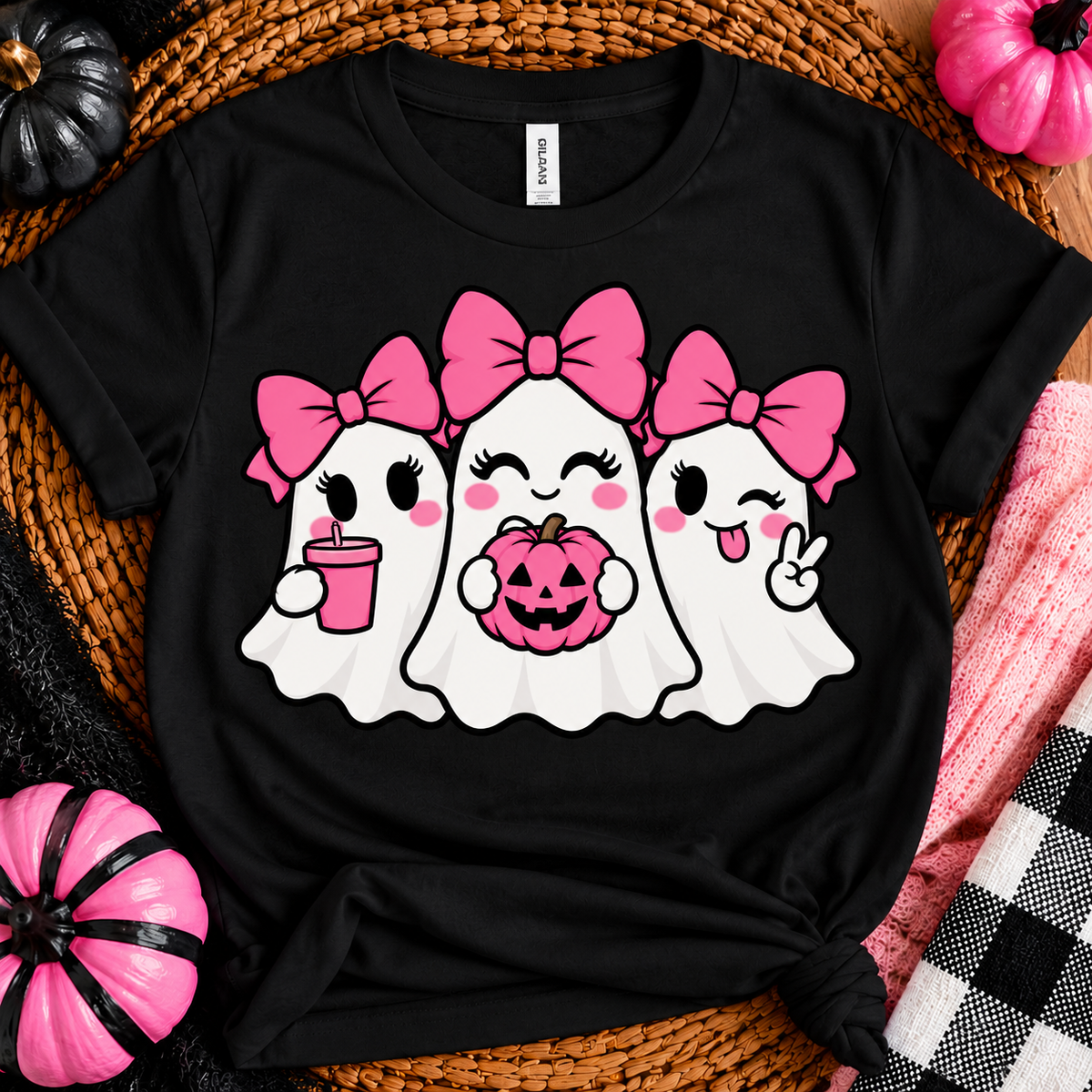 Girly Ghosts | Cute Pink Bow Halloween Graphic T-Shirt